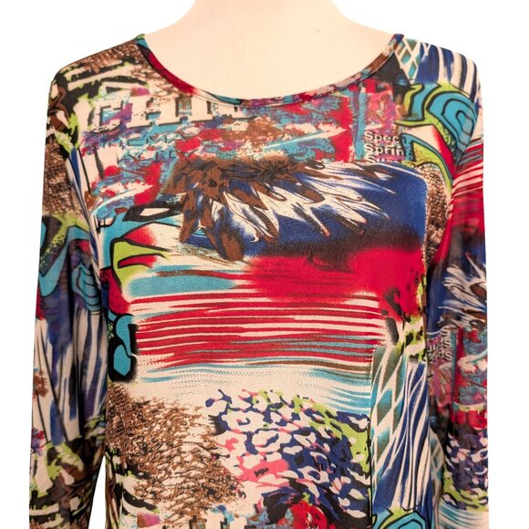 Mirror Image Womens Size S Colorful Abstract Graffiti Art Mesh Ruffle Hem Top - Picture 5 of 11